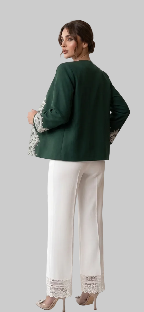 Machine Embroidery Green Coat