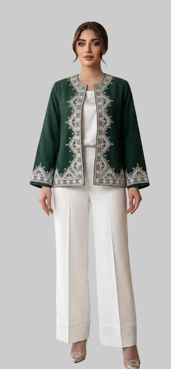 Machine Embroidery Green Coat