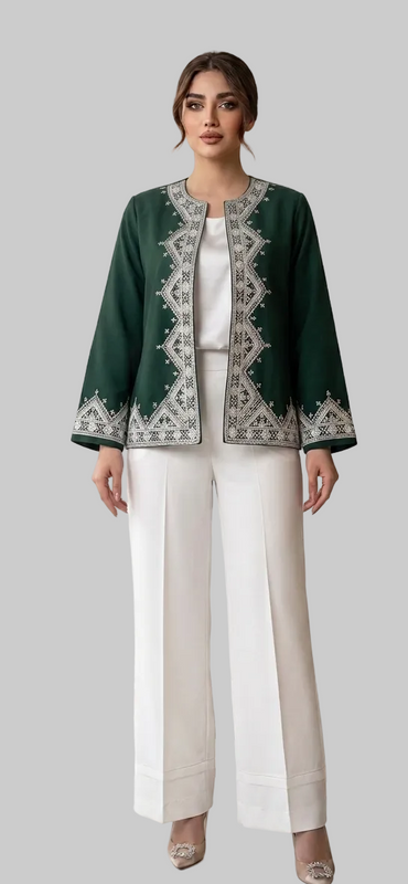 Machine Embroidery Green Coat